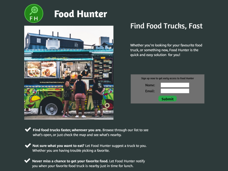 Food Truck Finder App Landing Page